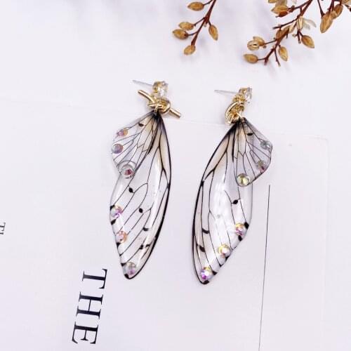 M-339JH- Insect Jewelry Fairy Queen Luna Wing Crystal Earrings Vintage Cicada Acrylic Wings Earrings MAGICAL MYSTICAL FAIRY WING