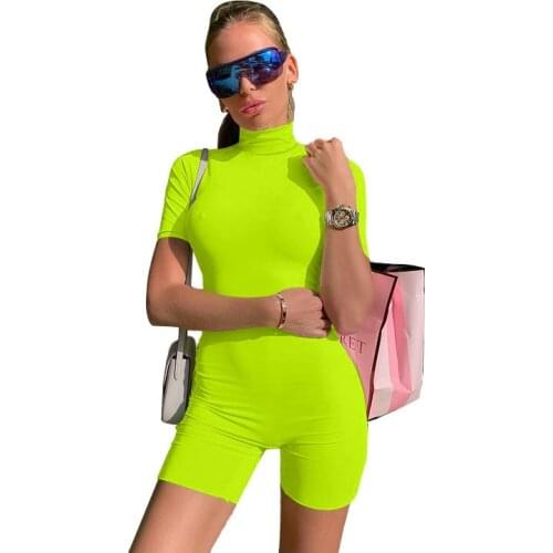 Short Sleeve Turtle Bodycon Jumpsuits Women 2021 Casual Sport Short Rompers Ladies Solid Spring Autumn Fitness Jumpsuits