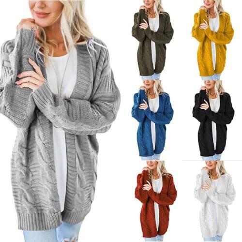 2020 New Women Sweater Explosion Twist Cardigan European And American Style Solid Color Medium Long Thick Knit Sweater Sweater
