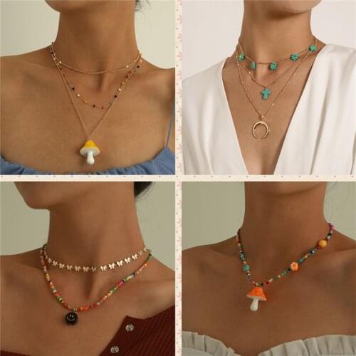 Conch And Mushroom Pendant Necklace Women Beads Handmade Goth Choker Fashion Statement Chain Necklace Hip Hop Collars Chocker