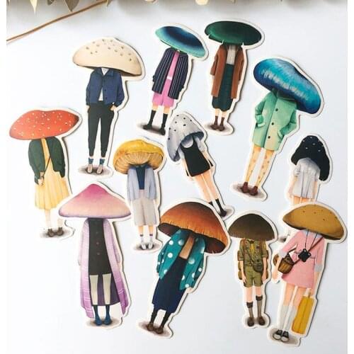 12 Pcs/pack Kawaii DIY Mushroom Head Girls Stickers Scrapbooking Album Notebook Diary Decoration Label Stickers Party Favors