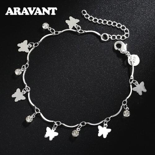 2020 New 925 Silver Butterfly Dangle Charms Bracelets Anklets For Women Wedding Jewelry