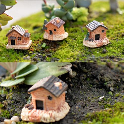 3Pcs DIY Micro fairy garden figurines kawaii wood board house miniatures/terrarium doll house decor/succulents ornaments random