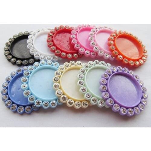 5pcs White Rhinestone Multicolor Flatback Round Resin Pendant Charm Finding,Base Setting Tray Bezel,fit 20mm Cabochon Cameo