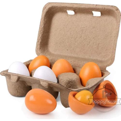 6pcs/set Wooden Eggs Pretend Play Toys Food Pretend Play House Preschool Educational Kitchen Cooking Toys Kids Girls Boys