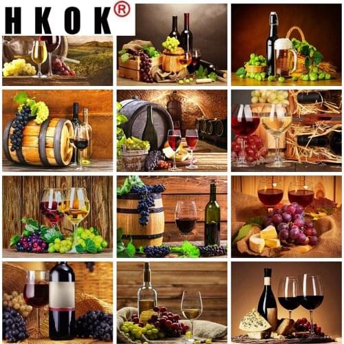 HKOK Diamond Painting Full Square Wine Diamond Embroidery Grape Cross Stitch Picture Of Rhinestones Kitchen Home Decoration