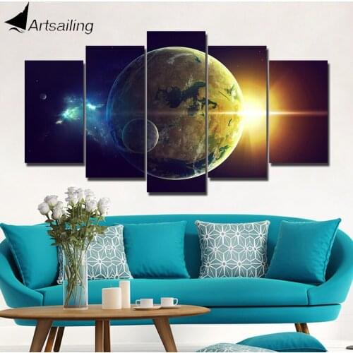ArtSailing 5 piece canvas art planet oceans two light star Painting Canvas Print room home decoration poster picture ny-1550