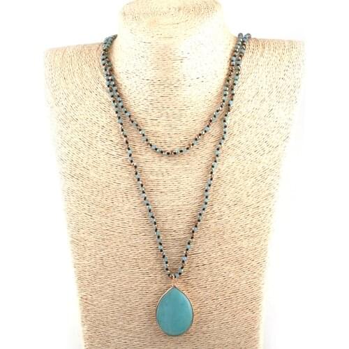 Free Shipping Fashion 4mm Mini Blue Green Color Glass Knotted Long Drop Pendant Necklaces