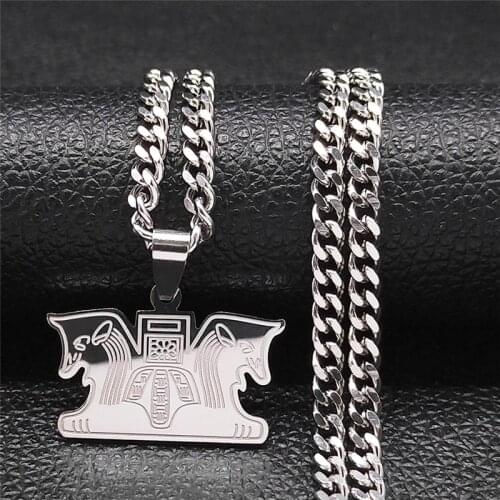 2021 Stainless Steel IRAN lion Necklaces Chain Silver Color Big Persian Empire Necklace Jewelry collier homme N2264S01