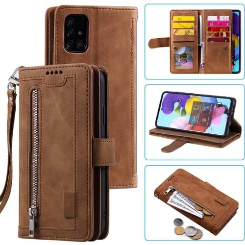 9 Cards Zipper Wallet Purse Case For Samsung S20 FE S21 S20 Ultra S10 S8 S9 Plus A71 A51 A50 A20E A41 Flip Leather Phone Cases