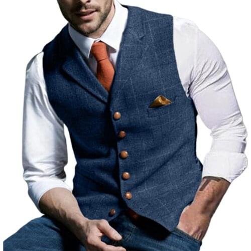 Formal Great Single-breasted Men Waistcoat All Match Formal Vest Coat Turn-down Collar for Work