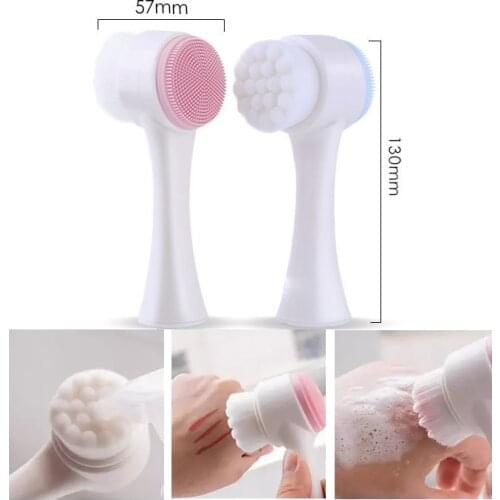 Wholesale Double-sided Silicone Skin Care Tool Facial Cleanser Brush Face Cleaning Vibration Facial Massage Washing Face Product