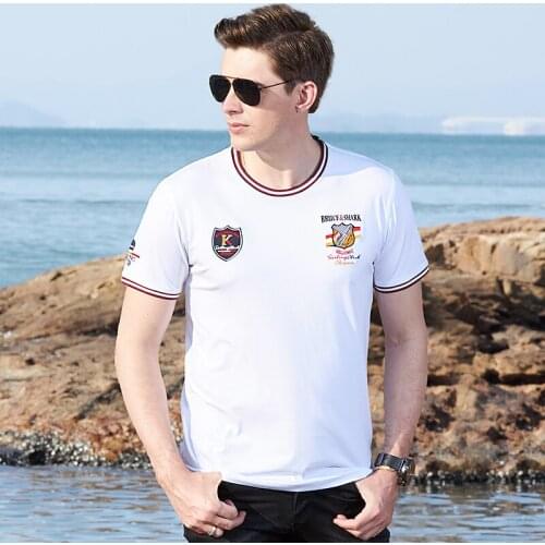 Summer new men T-shirt mens Tees Streching cotton short-sleeve solid embroidery casual Breathable Cotton T-shirt Men tops 4XL