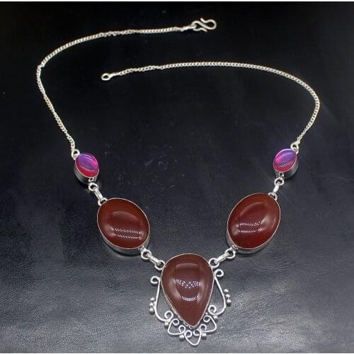 Hermosa Jewelry Natural RedAgate Mystical Topazz Silver Color Women Ladies Gifts Pendant Necklace Chain 46cm 20213384