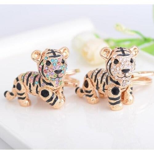 Crystal Tiger Animal Keychain For Women Car Rhinestone Keyring Handmade Bag Hanging For Women Pendant Gifts