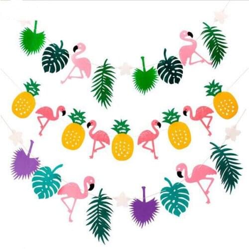 Art lalic Flamingo Pineapple Garland Leaves Non-woven Banner Use for Happy Birthday Banner Summer Theme Party Supplies