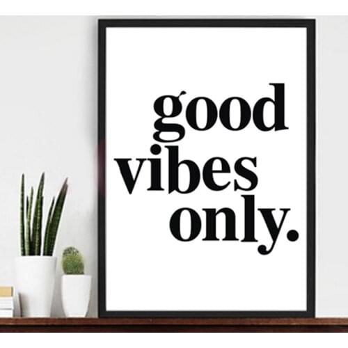 "good vibes only" Canvas Paintings Minimalist Black White Quotes Nursery Wall Art Poster Print Pictures for Kids Room Home Decor