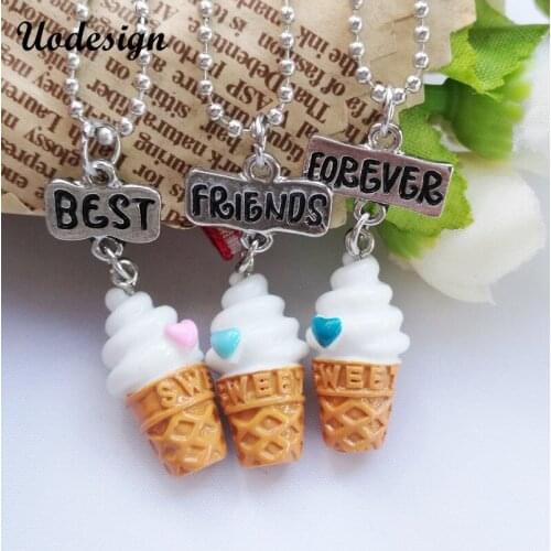 Best Friends BFF resin ice-cream pendant bead chain necklace,3 colors lead nickel cadmium free kids jewelry Wholesale