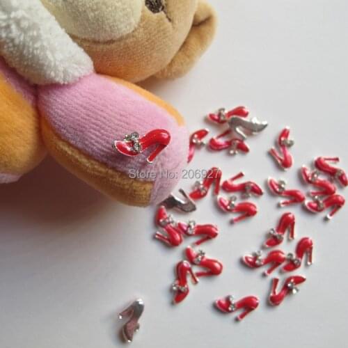 MD-290 10pcs Fancy Crystal Rhinestone Red High Heel Deco Metal Charms Metal Deco Charms Nail Art