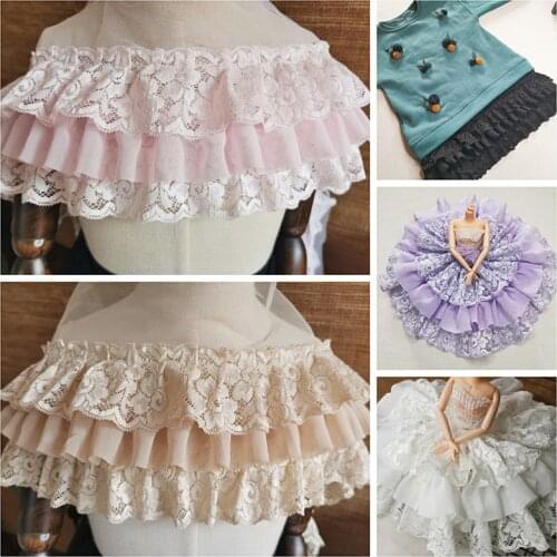 Fashion Three-layer Mesh Chiffon Wrinkled Lace Fabric DIY Womens Childrens Toys Doll Clothing Skirt Hem Trimming Accessories