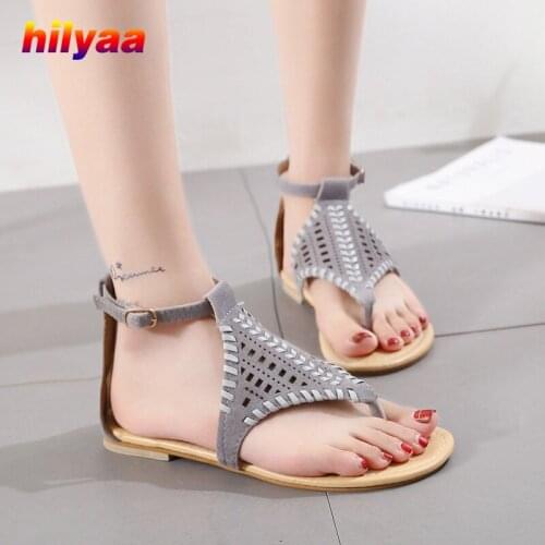 Fashion Sandals Women Sexy Flat Shoes Female Ankle Buckle Strap Open Toe Ladies Leather Sandalias mujer Summer Casual Sandals
