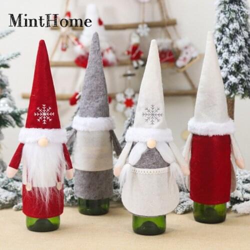 New Christmas Ornaments Non-woven Dolls Artificial Fur Creative Faceless Old Man Red Wine Bottle Cover Champagne Wine Bag