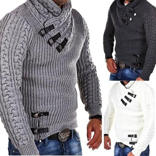 Autumn Casual Sweater Coats Men Pullovers Jumper Male Knitted Clothing Belt Buckle Knitwear Winter Men Pullover Sweaters MY280
