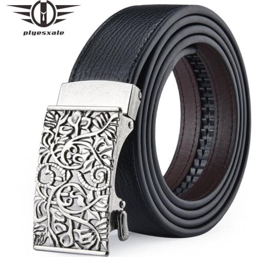 Plyesxale Metal Automatic Buckle Belt For Men 2021 Black Mens Leather Dress Belts Luxury Brand Ceinture Homme High Quality B701