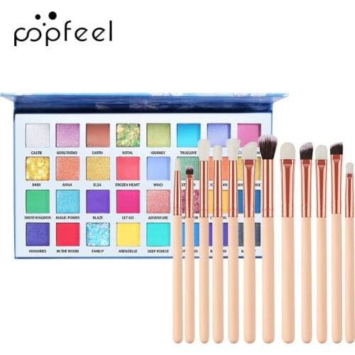 POPFEEL 32Color Glitter Matte Shimmer Metallic Eyeshadow Pallet+8 PCS Brushes Makeup Set Neon Pigmented Pearl Cosmetics Kit