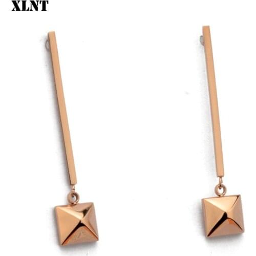 XLNT Simple Fashion Rose Color Geometric Long Vertical Bar Earrings for Women Fashion Charm Drop Earrings Jewelry Pendientes