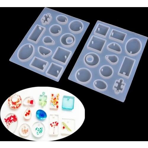 Silicone Mold 12 Designs Cabochon Necklace Pendant Resin Jewelry Making Mould DIY Hand Craft