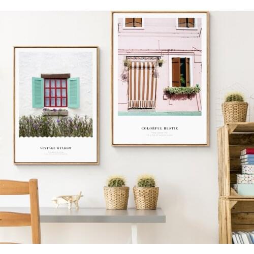 Nordic Pink Cactus city scenery wall art Canvas Painting Prints Landscape Posters for Living Room Morden Home Decor