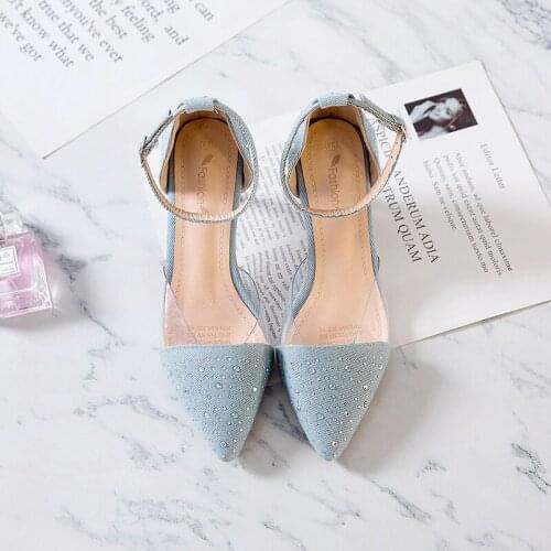 Spring 2020 Womens Heel Shoes Fashion Ankle Buckle Rhinestone Trend Comfortable Skin Dating womens shoes zapatos mujer U22-78