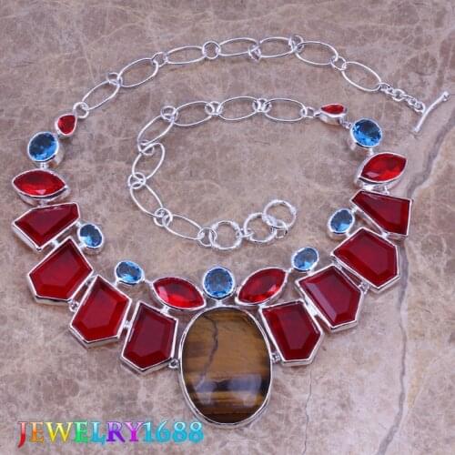 Glaring Brown Natural Stone Red Garnet Silver Plated Grade Necklace L521