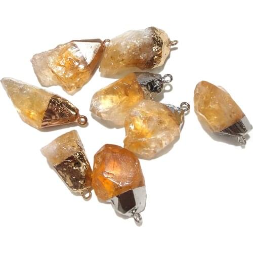 Natural Stone Crystal Jewelry Fashion Irregular Yellow Crystals Pendants DIY Necklace Accessories for Jewelry Making 15x35mm