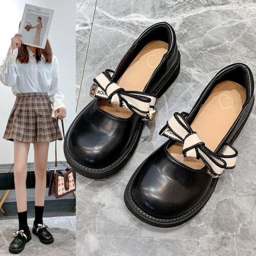 New Arrival WomenS Shallow Mouth Loafers Student Leather Shoes Thick Bottom Japanese Style Vintage Buckle Mary Janes Shoes