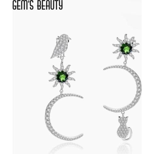 GEMS BEAUTY 925 Sterling Silver Studs Earring Bird Moon Natural Round Chrome Diopside Handmade Earring For Women Romantic Gift