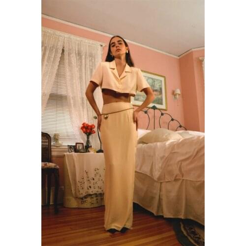 RMSFE 2021 Ladies Short Sleeve Lapel Fashion Sexy Spice Girl Single Breasted Cardigan High Waist Split Skirt 2 Piece Dress Set