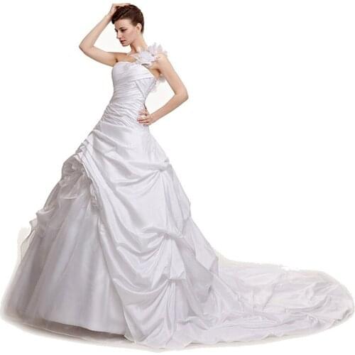 2018 Sexy Ball Gowns One Shoulder Court Train Long Organza Draped Women Bridal Gown vestido de novia mother of the bride dresses