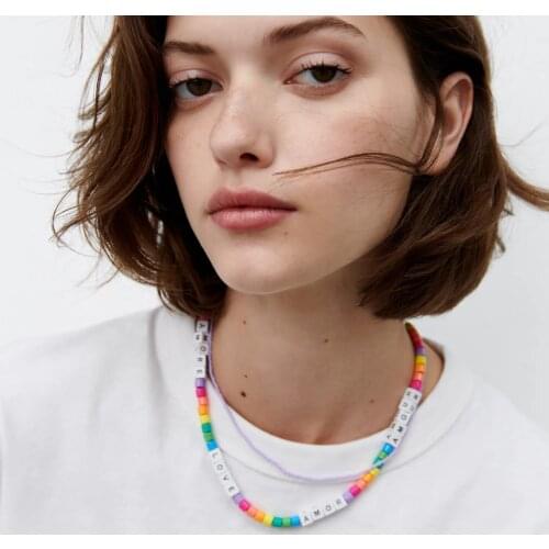Vedawas ZA Letter Love Beaded Necklace for Women 2021 Bohemian Colorful Cute Layer Collar Choker Necklace Sets Jewelry Wholesale