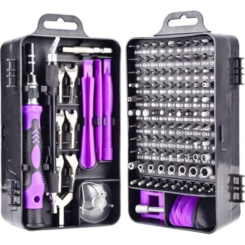 135 In1 Screwdriver Magnetic Tools Sets for Mobile Phone Tablet Computer Eyeglasses Repair DIY Tool Kit (Black & Purple)