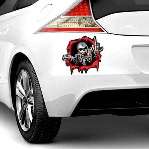 15*14cm 3D Skeleton Skull In The Bullet Hole Car Stickers Funny Colorful Car Stickers Auto Automobile Decals