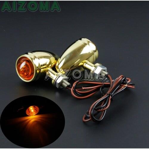 2pc Brass Motorcycle Turn Signal Indicator Light Amber for Harley Cafe Racer XL Sportster Chopper Motorbike Blinker 12V HeadLamp