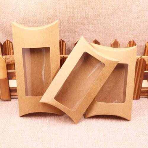 50Pcs new style DIY Clear Kraft Paper window Pillow Box 12.5x8x2cm /12.5x7x2cm/ 16x7.8x2.4cm Black /Kraft/Black Pvc Clear Box