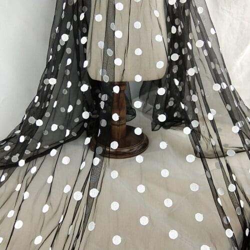 5yds Fashion Black White Polka Dot Embroidery Tulle Mesh Lace Fabric DIY Dress Clothing Accessories Soft French Net lace Fabric