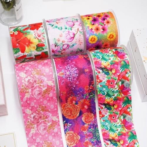 DIY Cartoon Flower Printed Grosgrain Ribbon For Craft Supplies Sewing Accessories 5 Yards. 29424