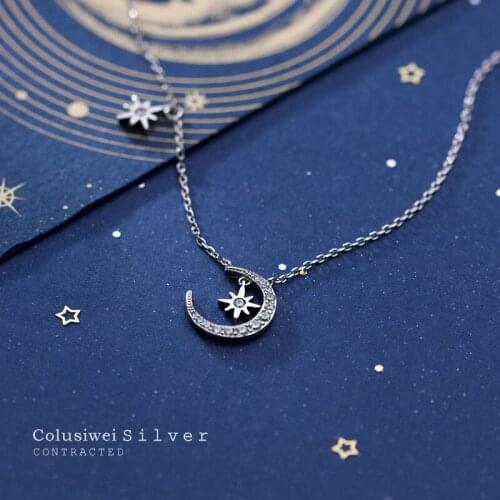 Colusiwei New 925 Sterling Silver Twinkle Star Moon Pendant Necklace for Women Luxury Wedding Engagement Statement Jewelry