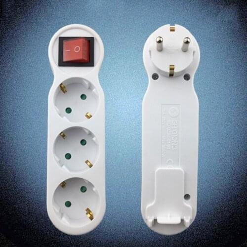 European 250V 16A 3 Jack German EU Power Strip Wiring Board Extension Socket Cable Power Converter with ON/OFF Switch