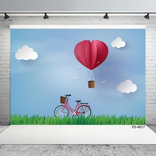 Hot Air Balloon Bicycle Photography Backdrop Vinyl Background for Baby Shower Children Birthday Party Photophone Photo Studio