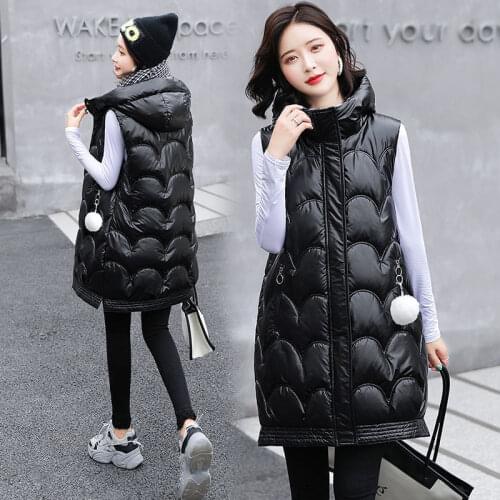 Cotton Vest Womens Bright Face Jacket 2021 New Autumn And Winter Loose Coat Mid-Length Clothing